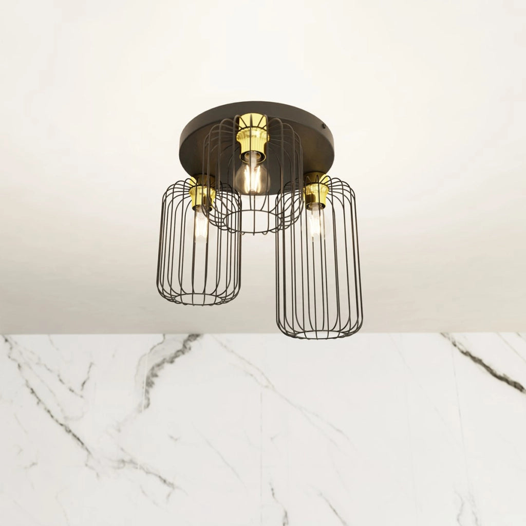Lampada a sospensione BARN in acciaio nero e oro