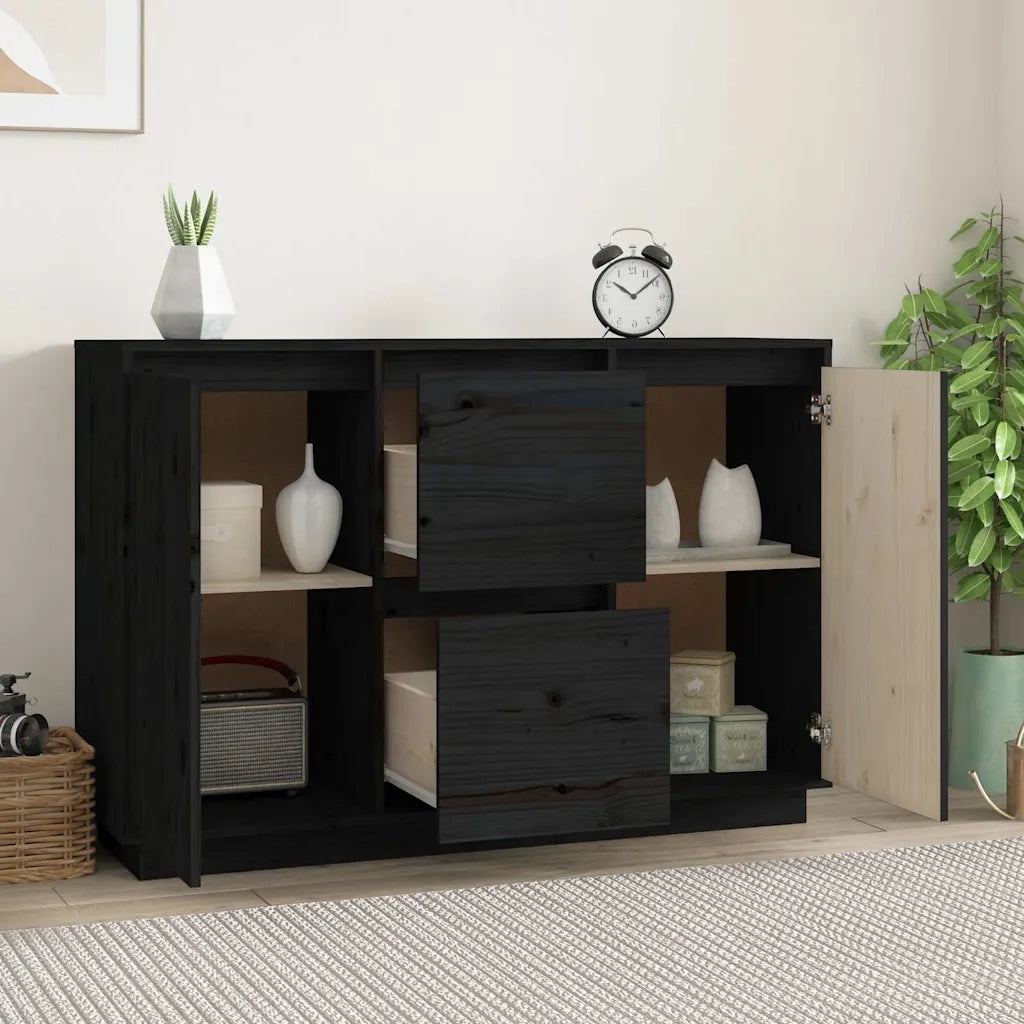 Credenza | Madia | Buffet da pranzo | Armadio da pranzo Nera 111x34x75 cm in Legno Massello di Pino