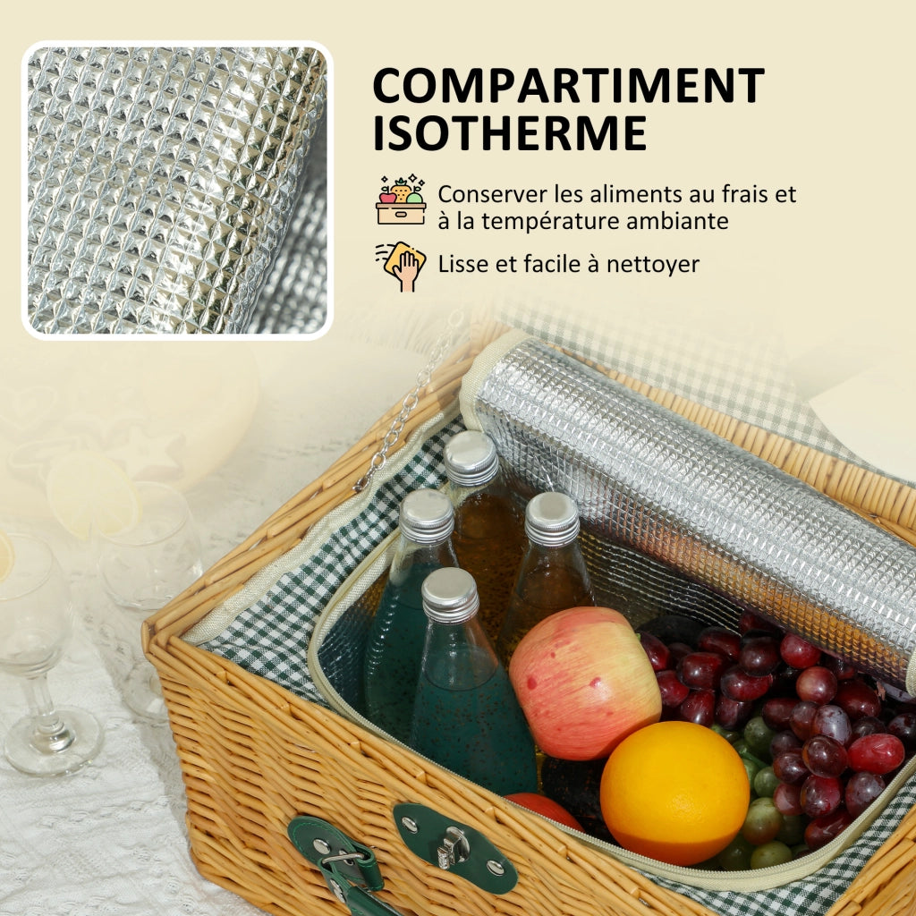 Cestino da Picnic in Rattan per 2 Persone ¨C zephmum ¨C Marrone con Compartimento Isolante e Copertura Impermeabile
