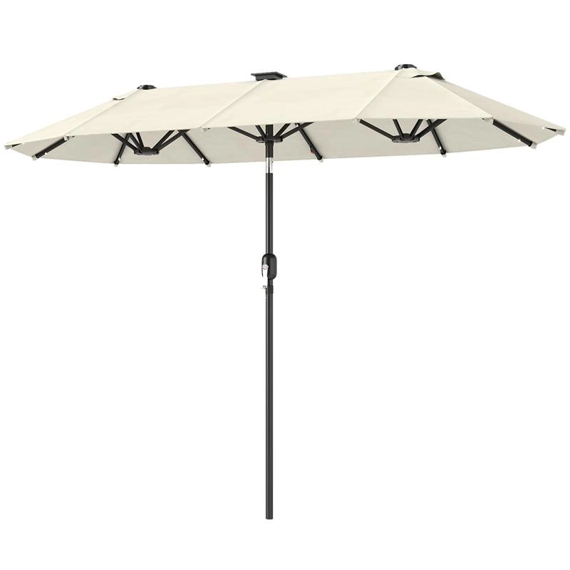 OMBRELLONE DOPPIO CON LUCI LED E MANOVELLA, IN POLIESTERE E ACCIAIO, 2.92X1.5X2.2 M, BEIGE