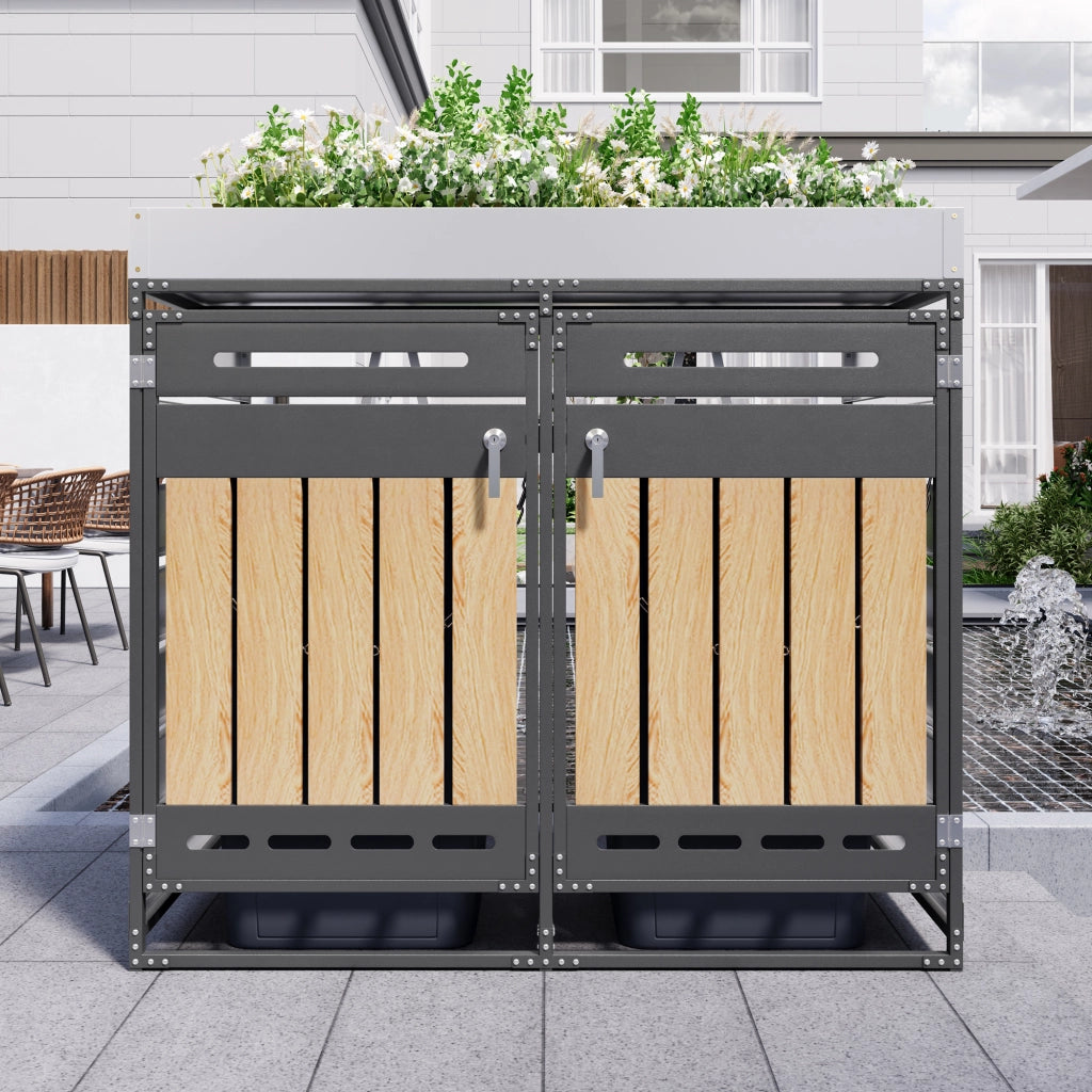 Box Portarifiuti con Fioriera ¨C MINIMAL ¨C Legno, Metallo, con Serratura