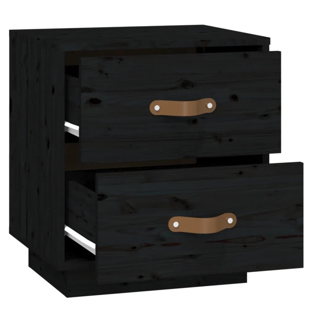 Set di 2 Comodini | Armadio da Notte | Mobiletto da notte Neri 40x34x45 cm in Legno Massello di Pino