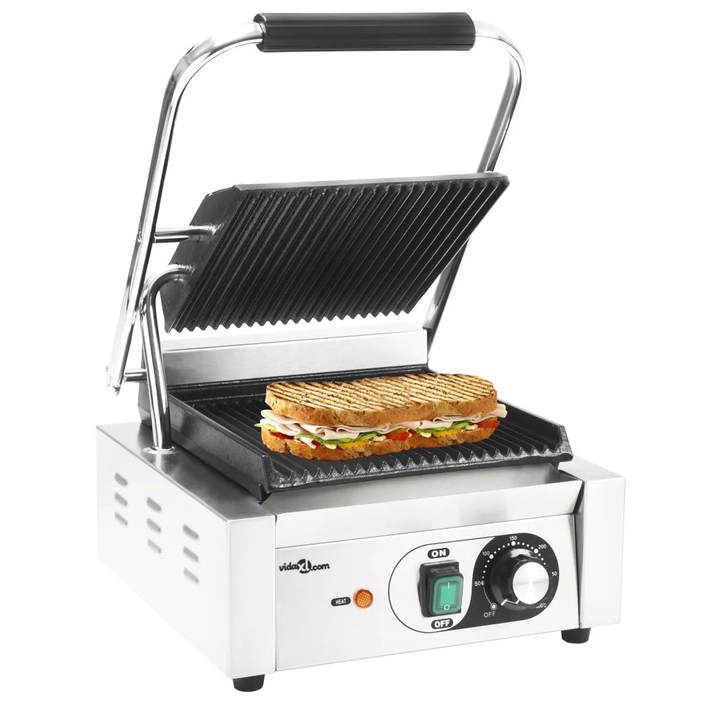 Griglia per Panini Scanalata in Acciaio Inox 1800W 31x30,5x20cm 50749