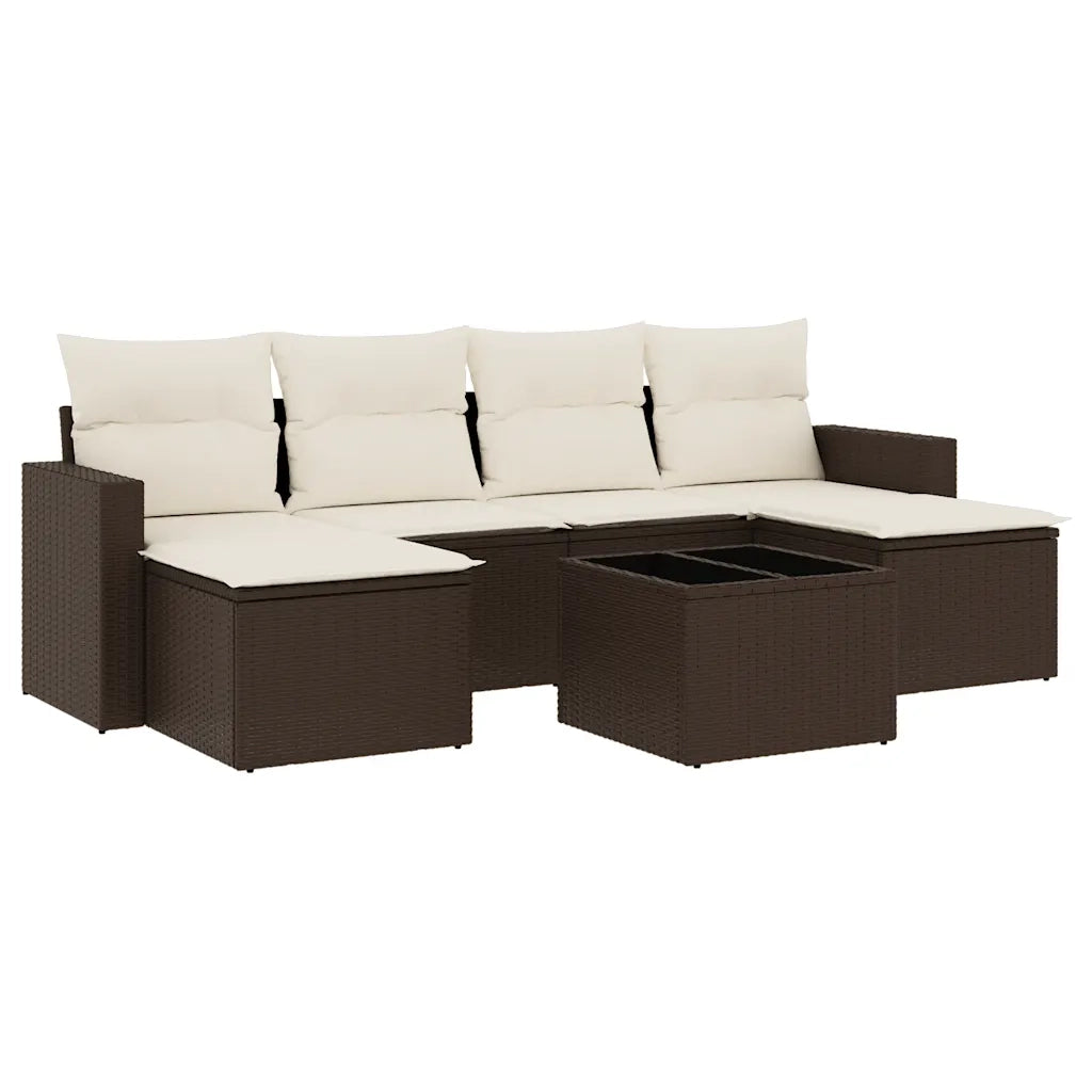 Set Divani da Giardino 7 pz con Cuscini Marrone in Polyrattan 3219323