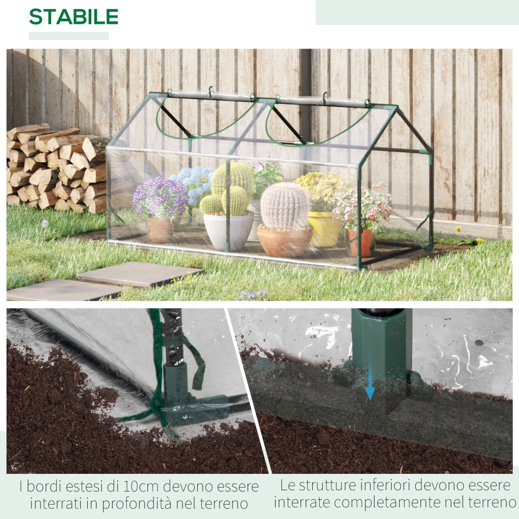 Mini Serra da Giardino con 2 Finestre 119x60x60 cm Copertura PVC Anti-UV Trasparente