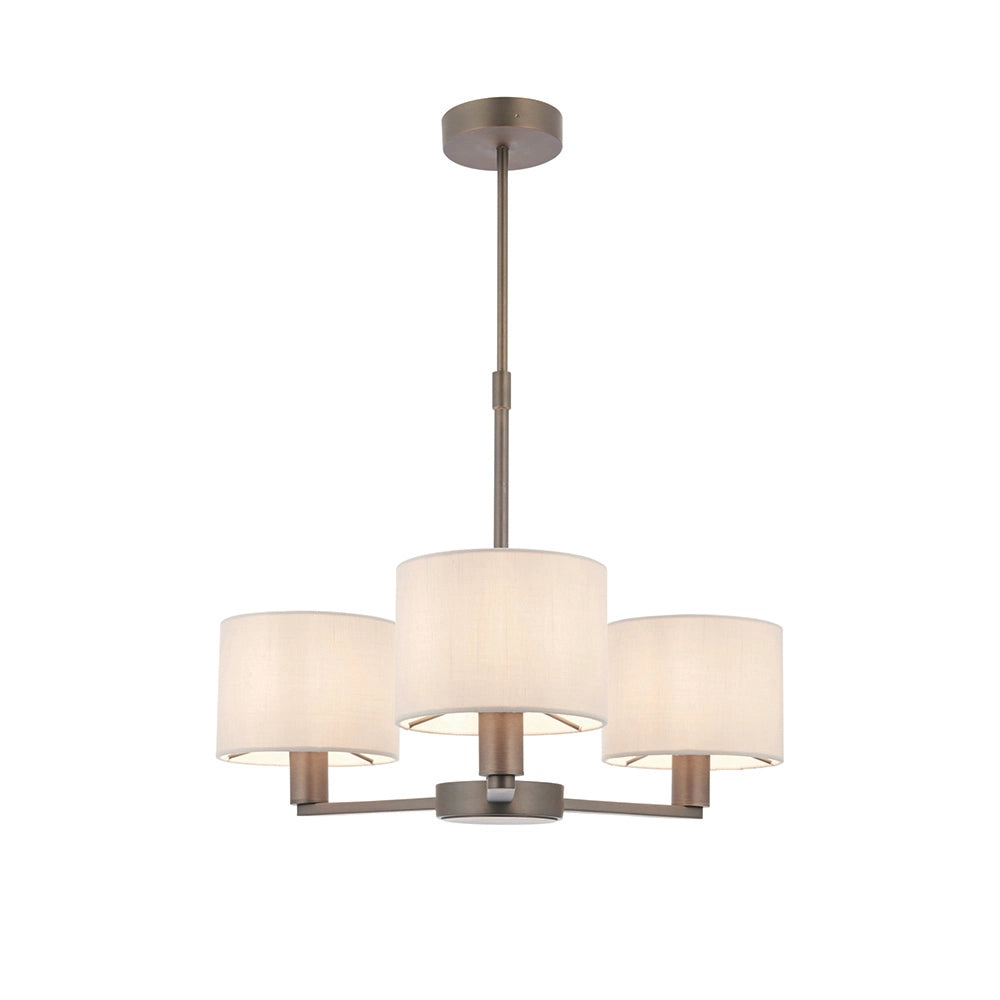Lampadario Daley Endon 3 luci bronzo antico E14 paralumi lino