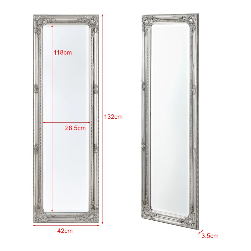 Specchio da Parete Livorno Stile Barocco Montaggio Verticale o Orizzontale 132x42 cm Argentato [en.casa]