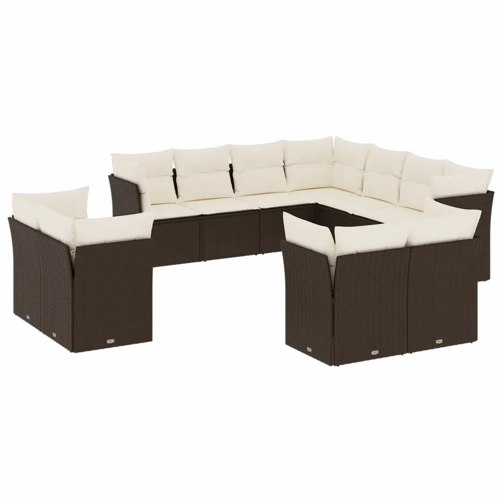 Set Divani da Giardino 11 pz con Cuscini Polyrattan Marrone 3250352