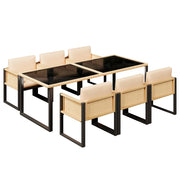 Set tavolo e sedie da giardino con tavolo e 6 sedie, cuscini sfoderabili in rattan PE nero e marrone