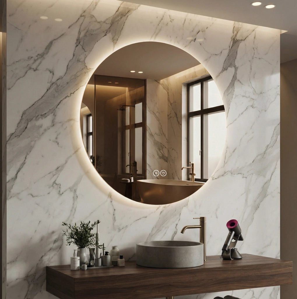 Specchio da bagno LED rotondo antiappannamento con luce