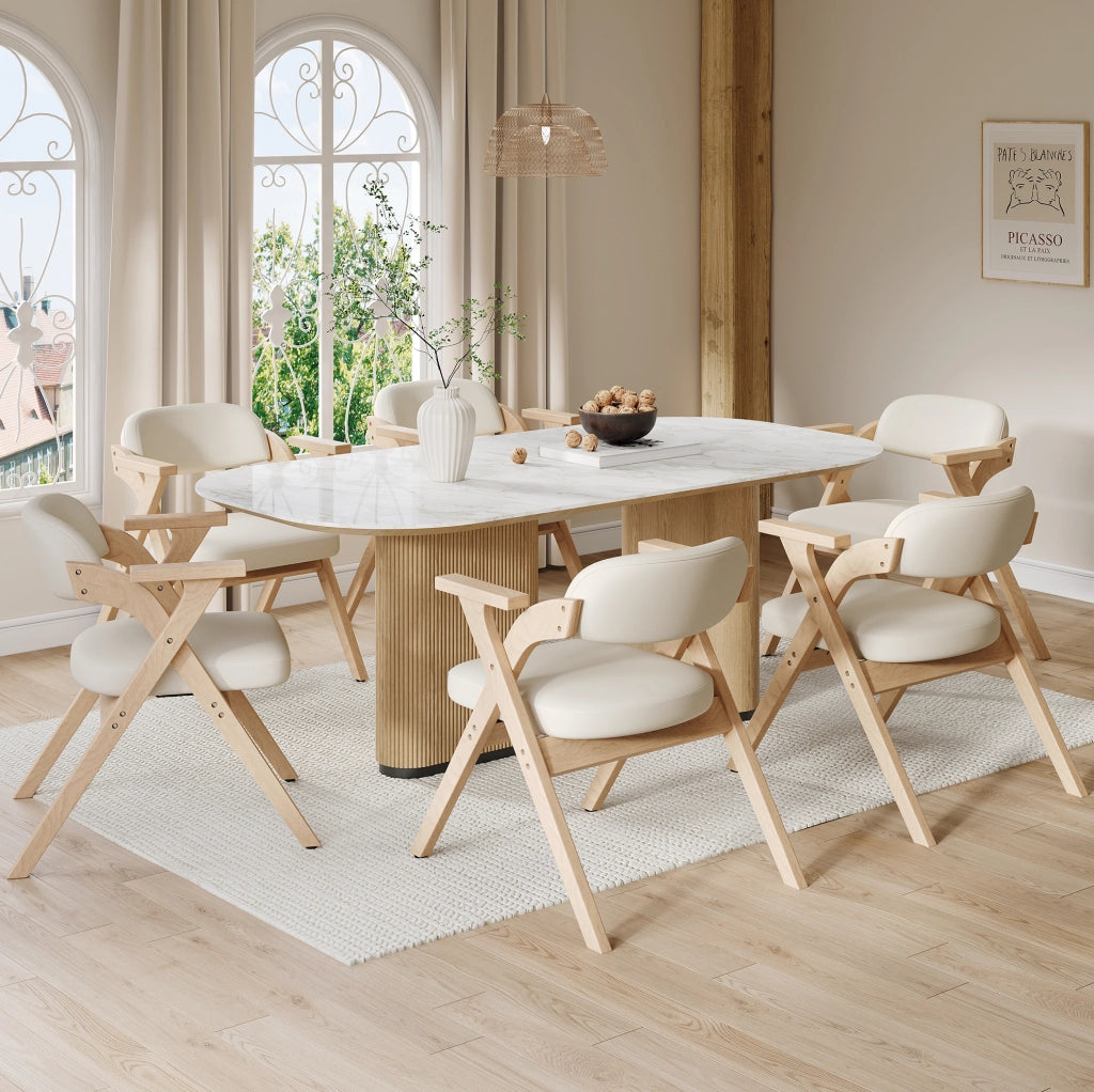 Set di 2 sedie da pranzo pieghevoli con braccioli; legno massello; lino beige