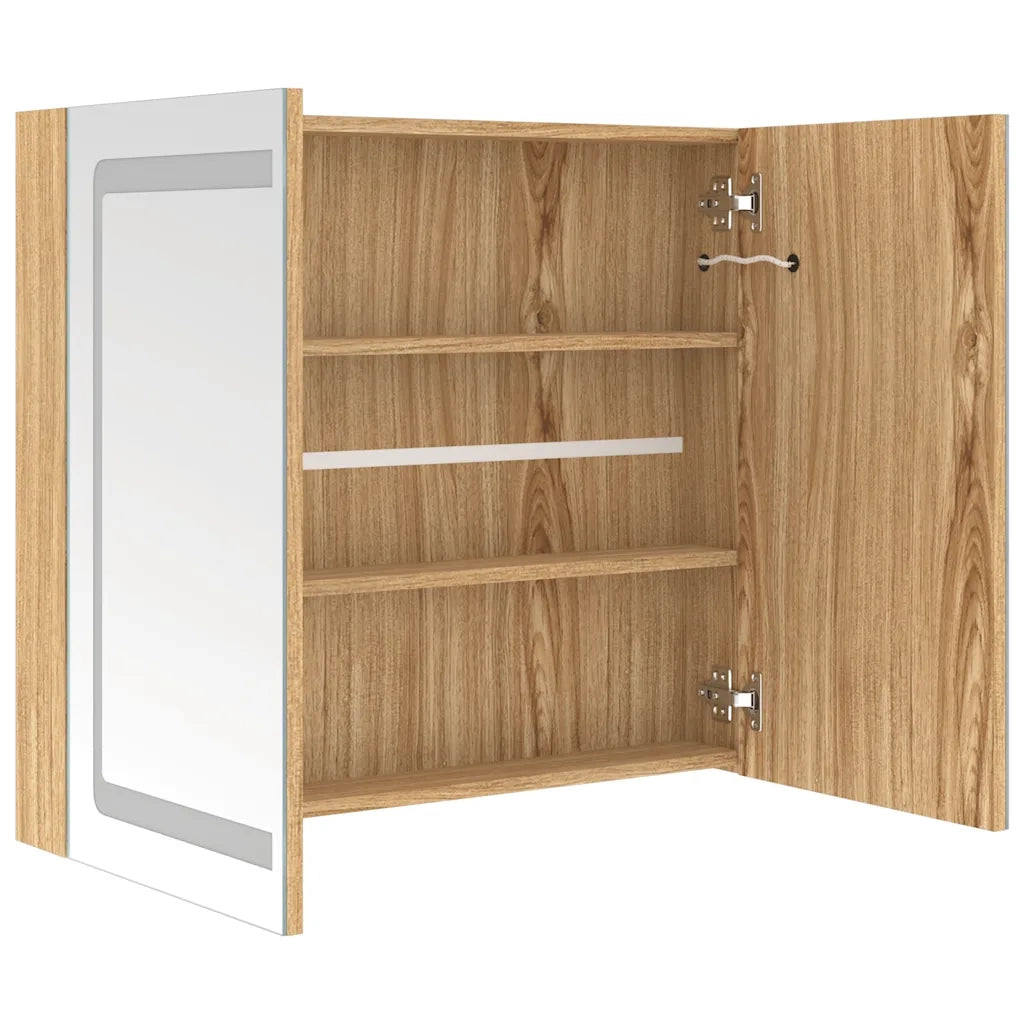 Armadietto Bagno | Armadio da bagno con Specchio e LED Rovere 80x12x68 cm