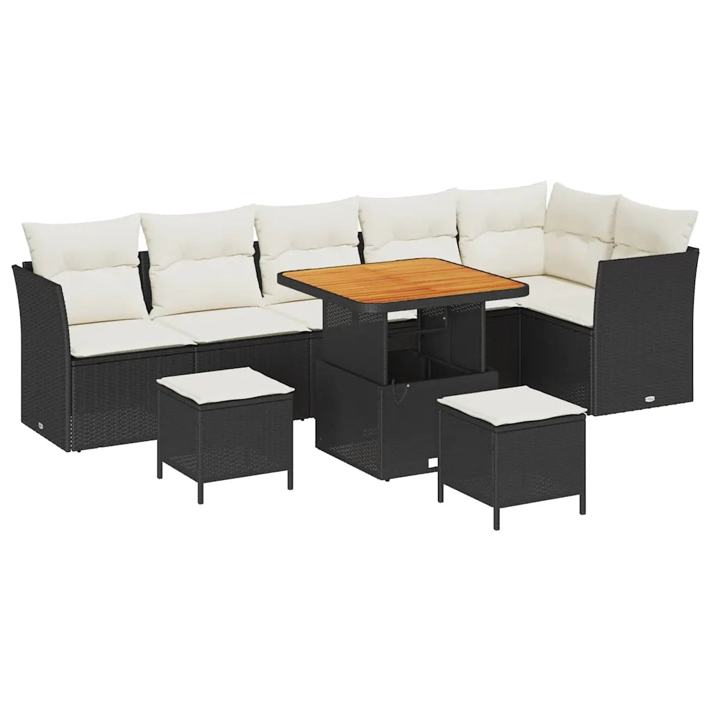Set Divano da Giardino con cuscino 9 pcs Nero e crema 3363450