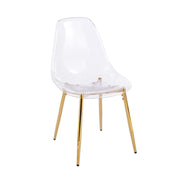 Set di 4 Sedie da Pranzo in Acrilico Trasparente con Gambe Dorate Moderne