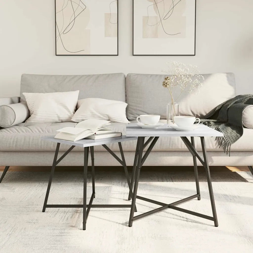 Set tavolini 2 pcs Grigio Sonoma e Nero 869729