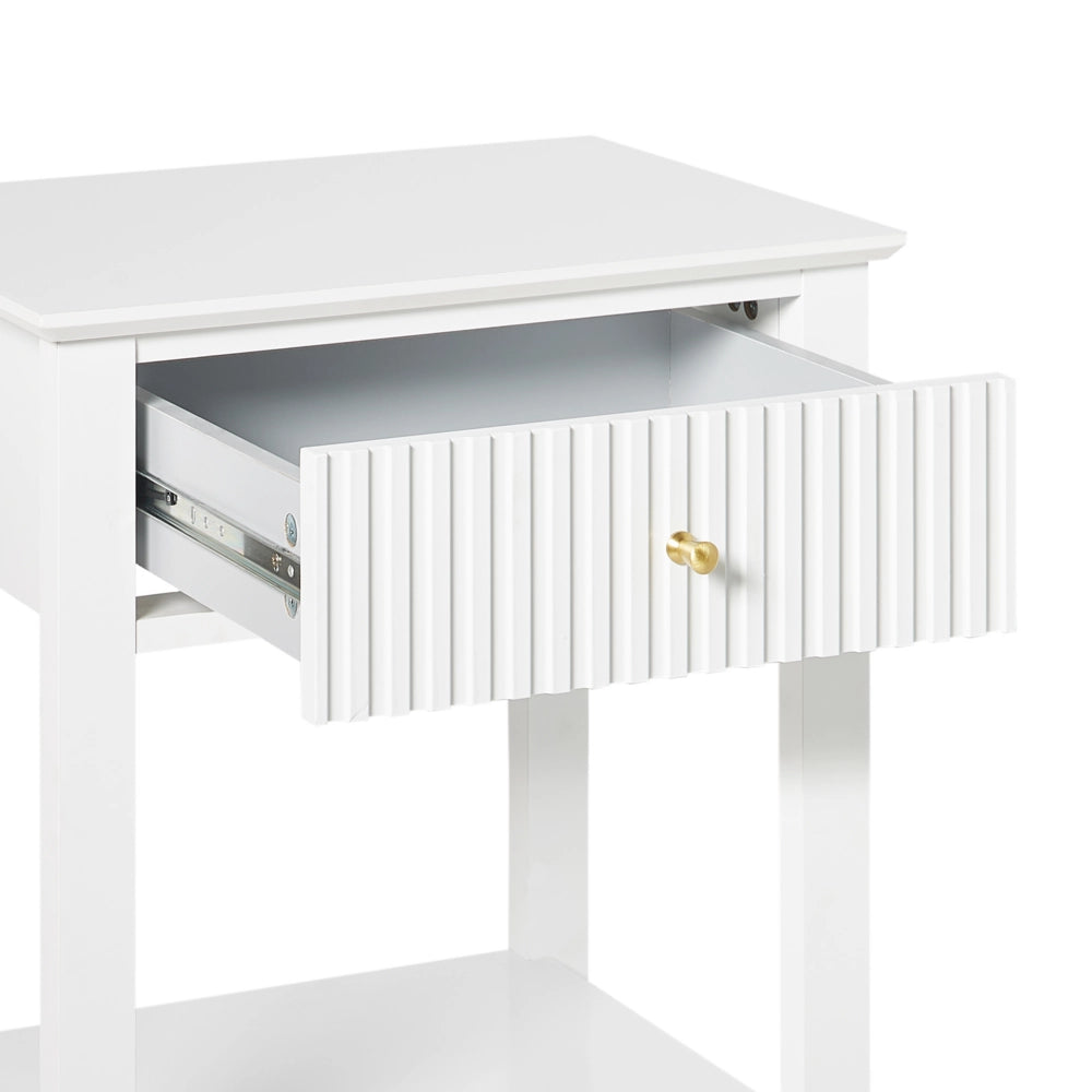 Comodino a 1 cassetto MDF bianco 1 ripiano Maniglia oro Camera da letto elegante