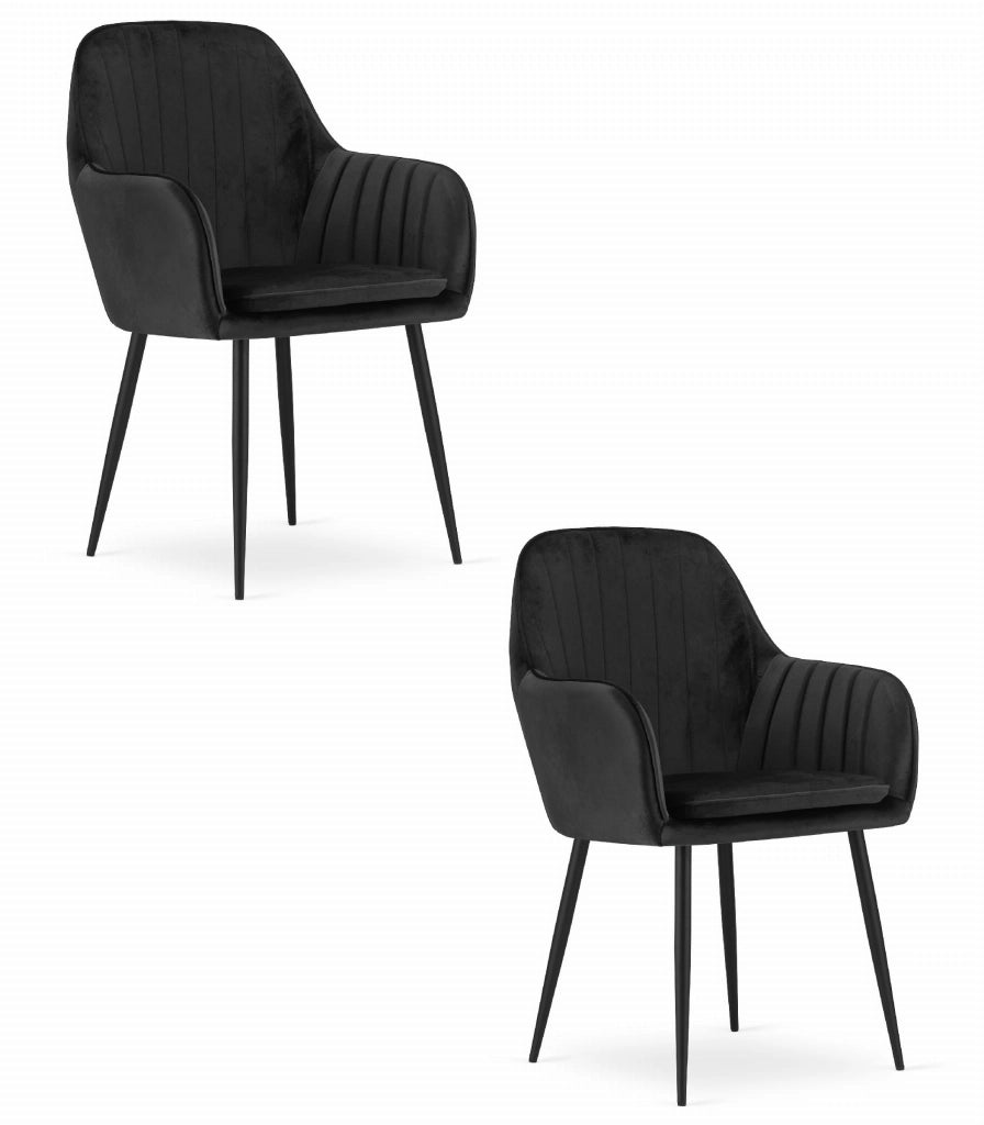 Sedia Valora LUGO con rivestimento in velluto nero e gambe in metallo x2