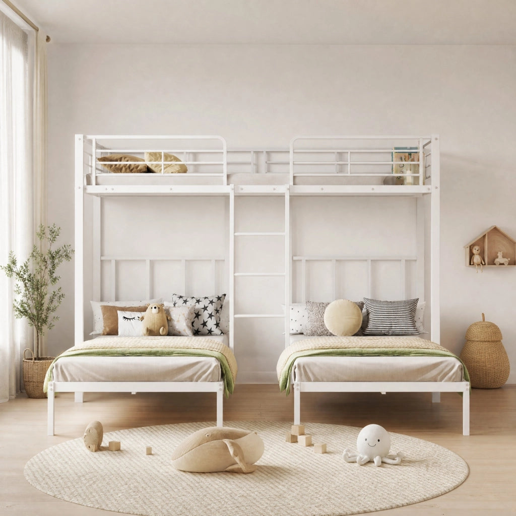 Letto a castello triplo in metallo bianco 90x200 cm
