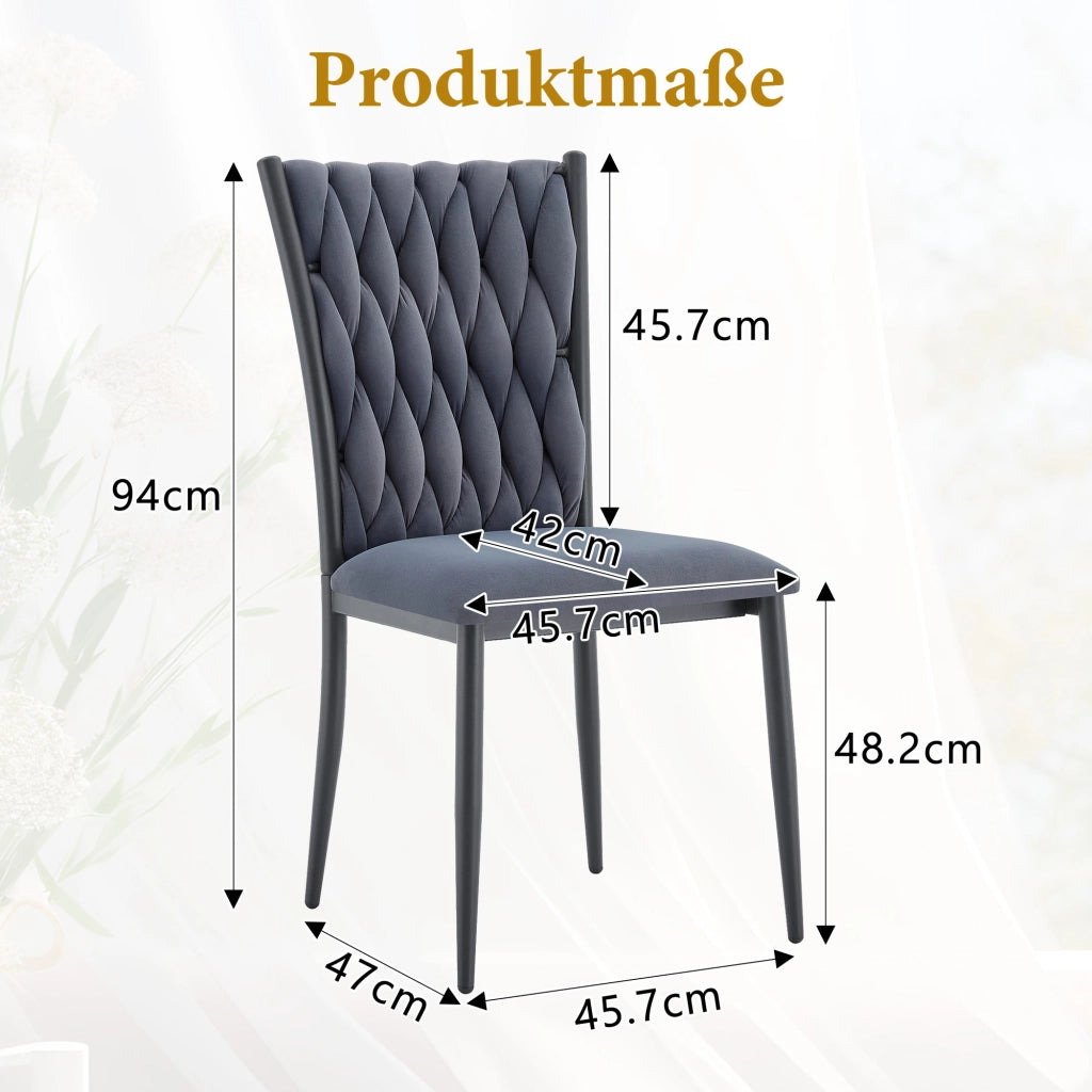 SEDIA da pranzo con schienale alto velluto grigio scuro e gambe in metallo nero