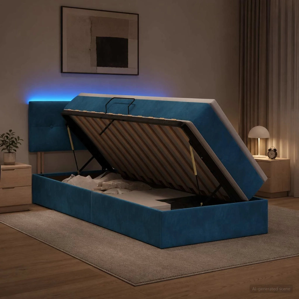 Letto con contenitore LED e materasso Blu Scuro 90 x 200 cm 3459226
