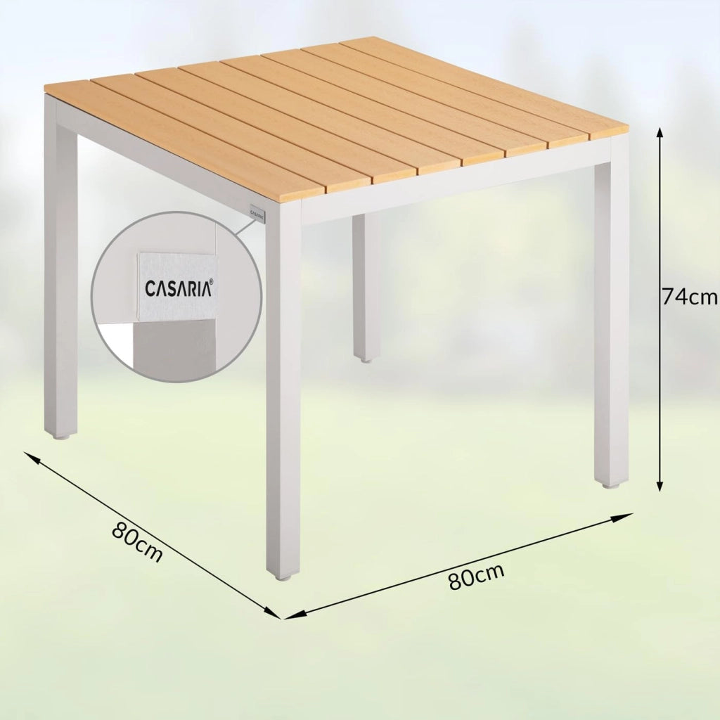 Tavolo e Sedie da Giardino Alluminio 4 Seggiole Pieghevoli 1 Tavolo WPC 80x80 Color Legno