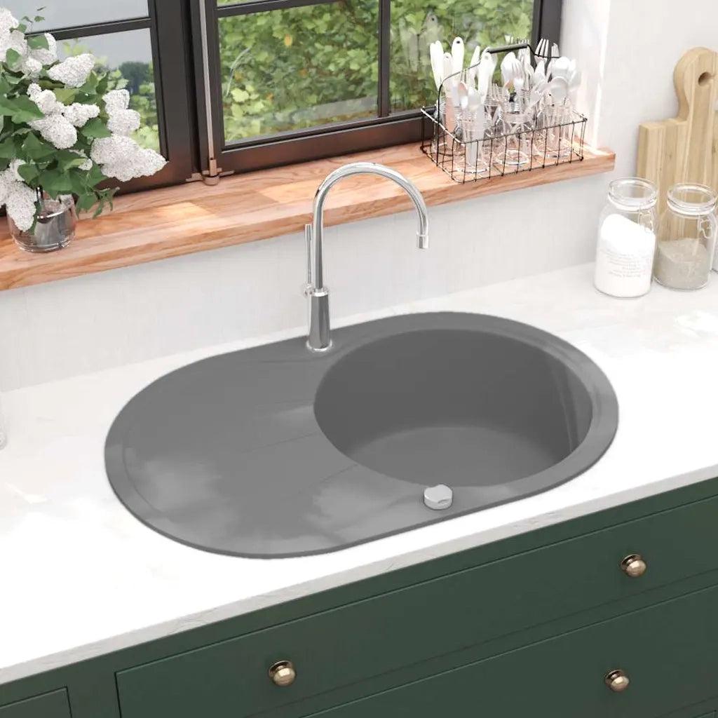 Lavello da Cucina in Granito Vasca Singola Ovale Grigio CFW4215430