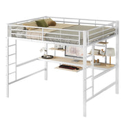 Letto a Soppalco Letto Matrimoniale con Scrivania; 2 Scaffali e Ripiano Tastiera; 140 x 200 cm; senza Materasso; Bianco