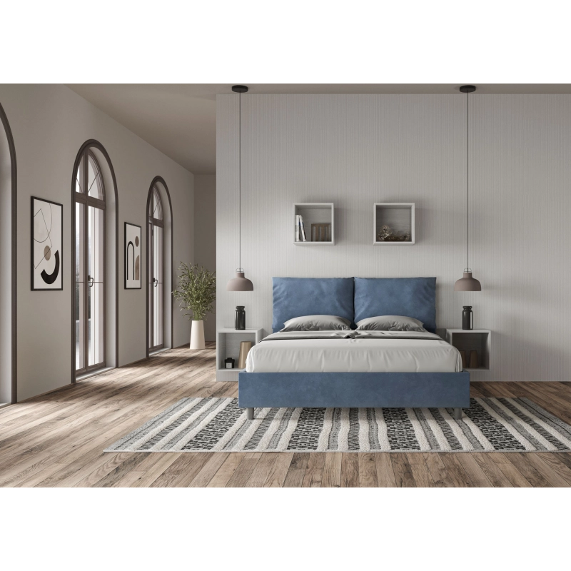 Letto imbottito Matrimoniale 160x210 cm Antea - Senza rete,Microfibra,Blu