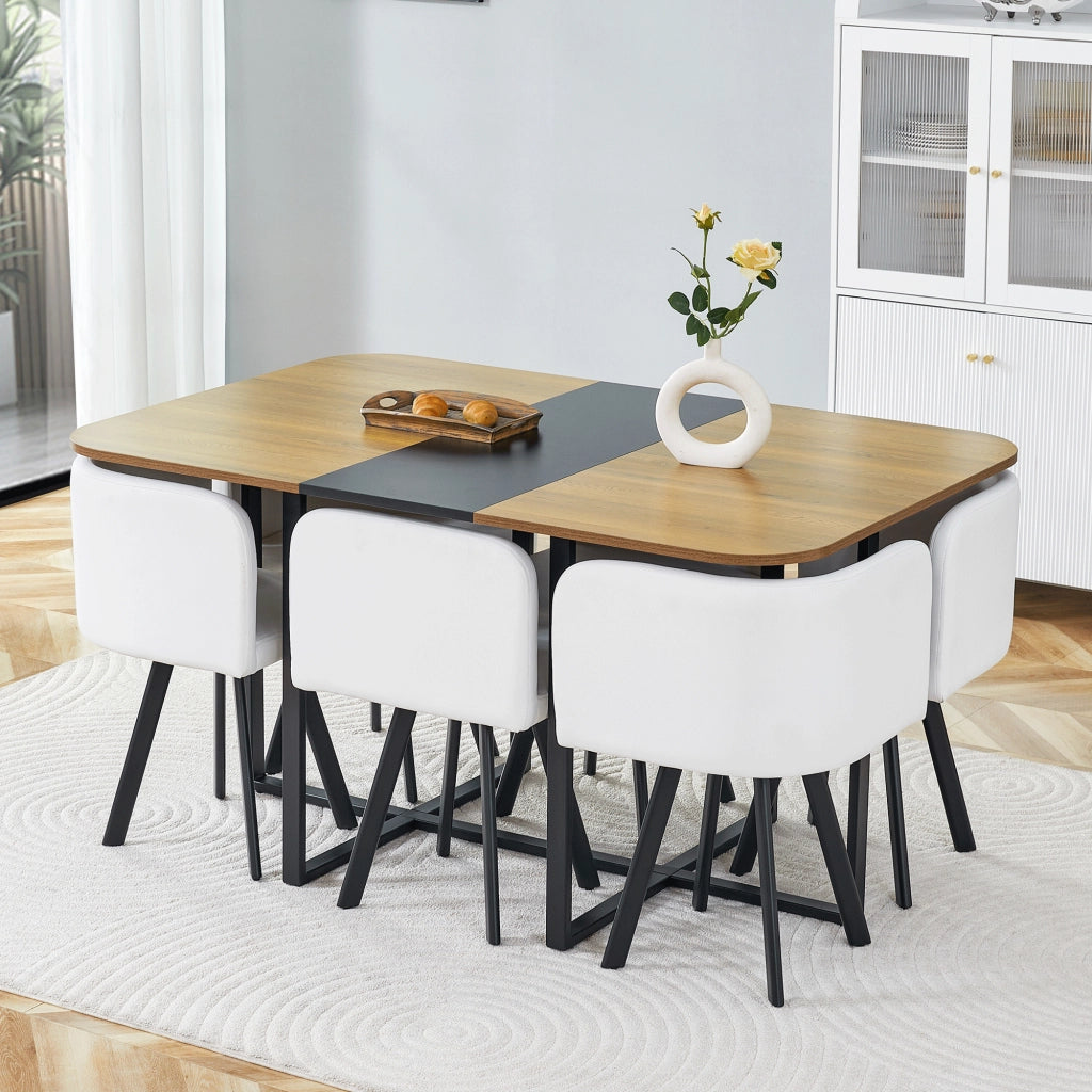 Tavolo da Pranzo Allungabile con Sedie Riponibili ¨C MINIMAL ¨C Effetto Legno, Gambe Metallo, 4-6 Persone
