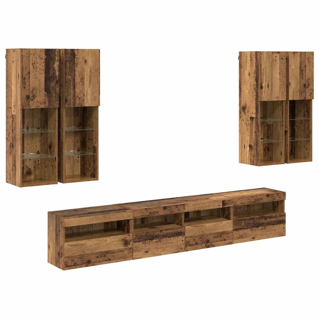 Set Mobile TV a Muro con Luci LED con led 7 pcs Legno vecchio 3402794