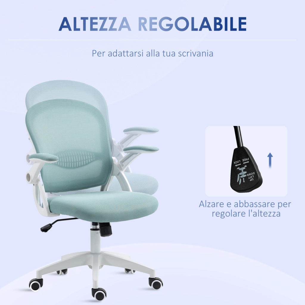 Sedia da Ufficio Ergonomica con Schienale a Rete e Altezza Regolabile, 65.5x61.5x88-97.5cm, Azzurro