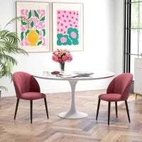 Set 2 Sedie da Pranzo in Velluto Imbottite con Gambe in Metallo, Rosso