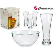 Trade Shop - Servizio Set 5 Pezzi Ciotola Vetro 22 Cm + 4 Bicchieri Birra Pub Aperitivo Bar -