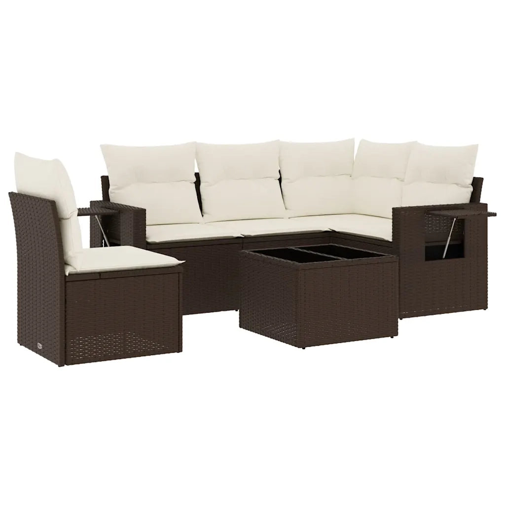 Set Divano da Giardino 6 pz con Cuscini Marrone in Polyrattan