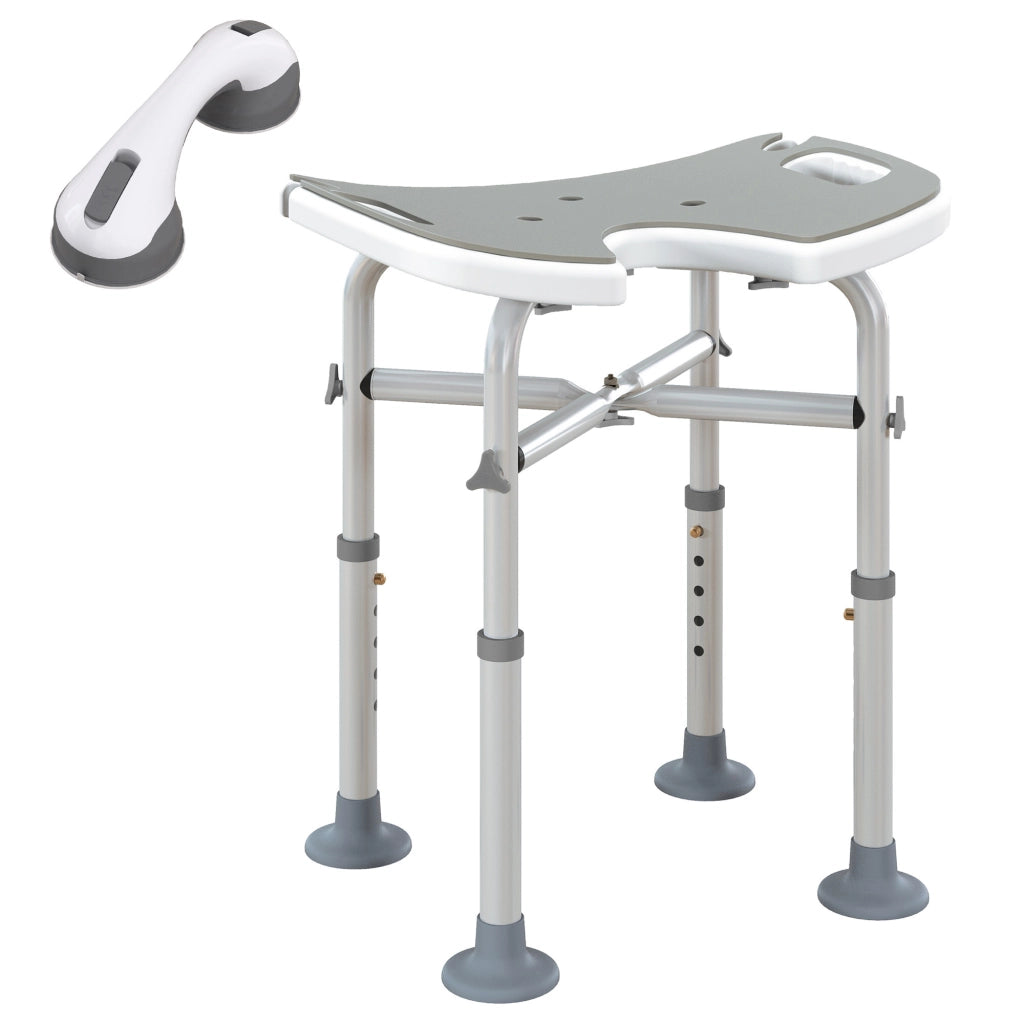 Sgabello da doccia con altezza regolabile e barra di supporto ¨C zephmum ¨C grigio 39-51.5 cm