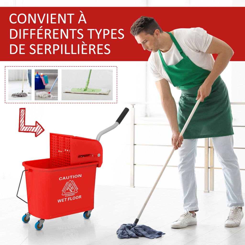 Carrello per pulizia con secchio 20L ¨C zephmum ¨C rosso 60x27x70.5 cm