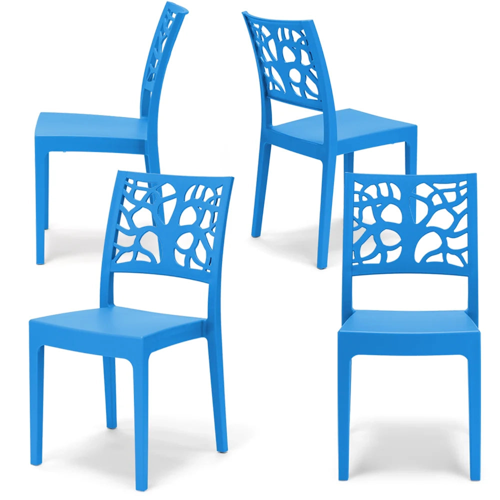 Set 4 sedie in polipropilene TETI, impilabile, resistente ai raggi UV, design moderno, ideale per sala da pranzo, cucina, sala d’attesa, bar, ristoranti o giardino, colore Azzurro