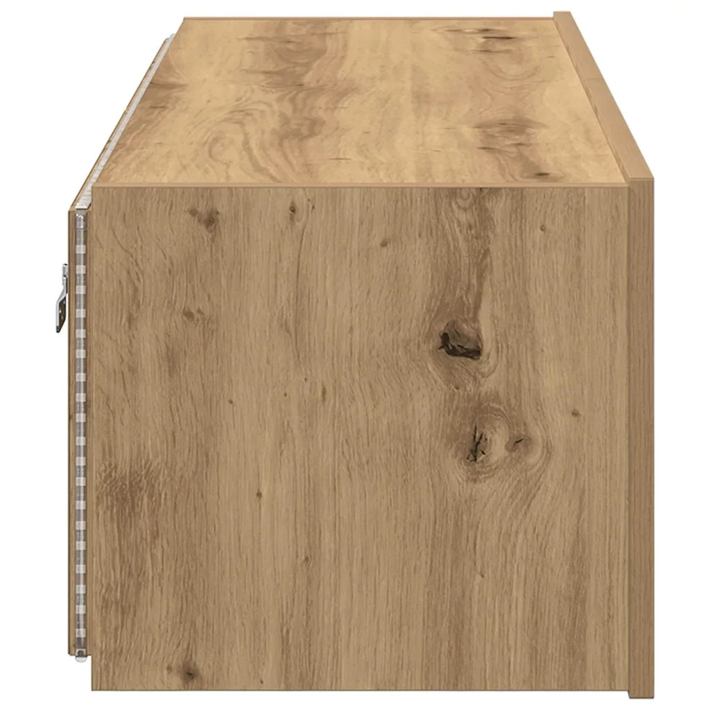 Mobile TV moderno a parete con illuminazione LED funzionale 100 x 35 x 31 cm realizzato in legno di rovere ingegnerizzato artigianale 02_0051939