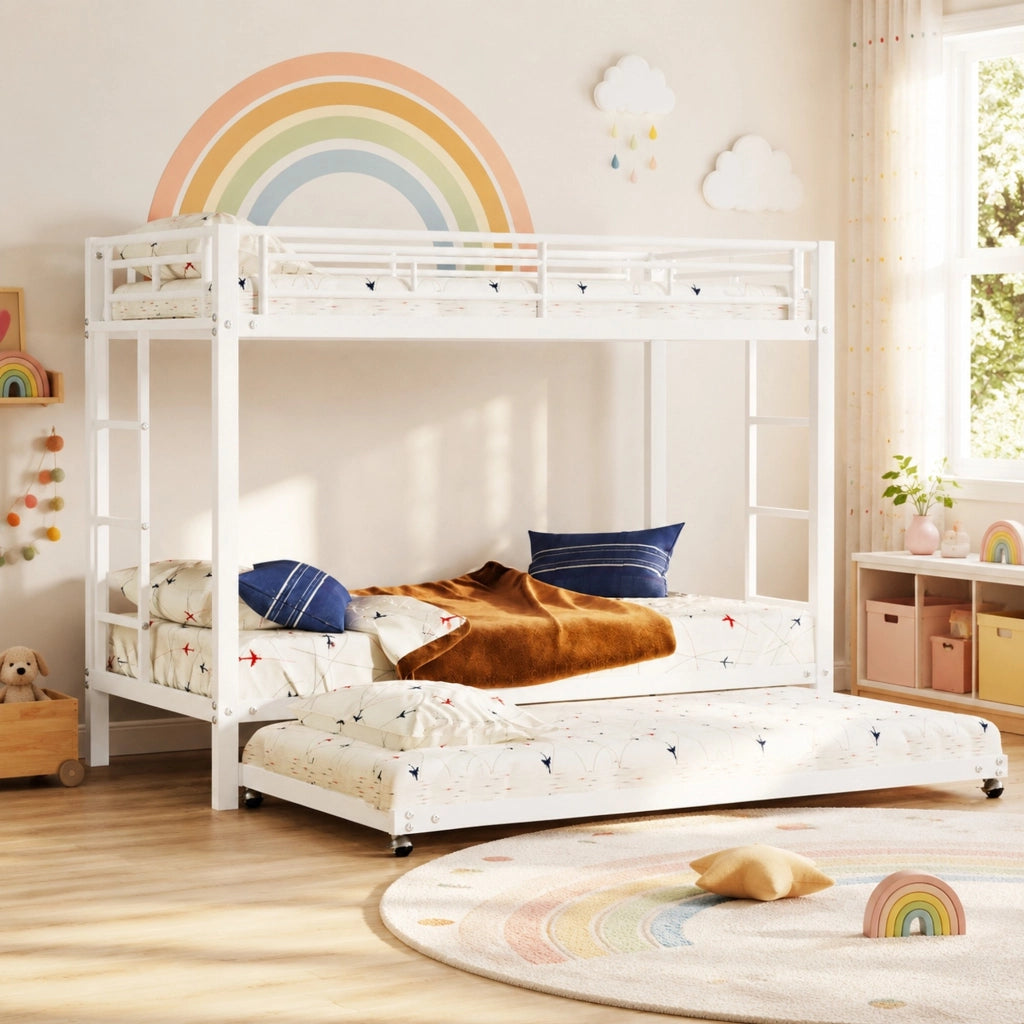 LETTO A CASTELLO con letto estraibile 90x200 cm in metallo bianco