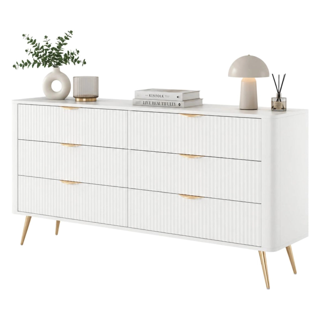 Madia Hali, Credenza 6 Cassetti, 163x38x81h cm Bianco