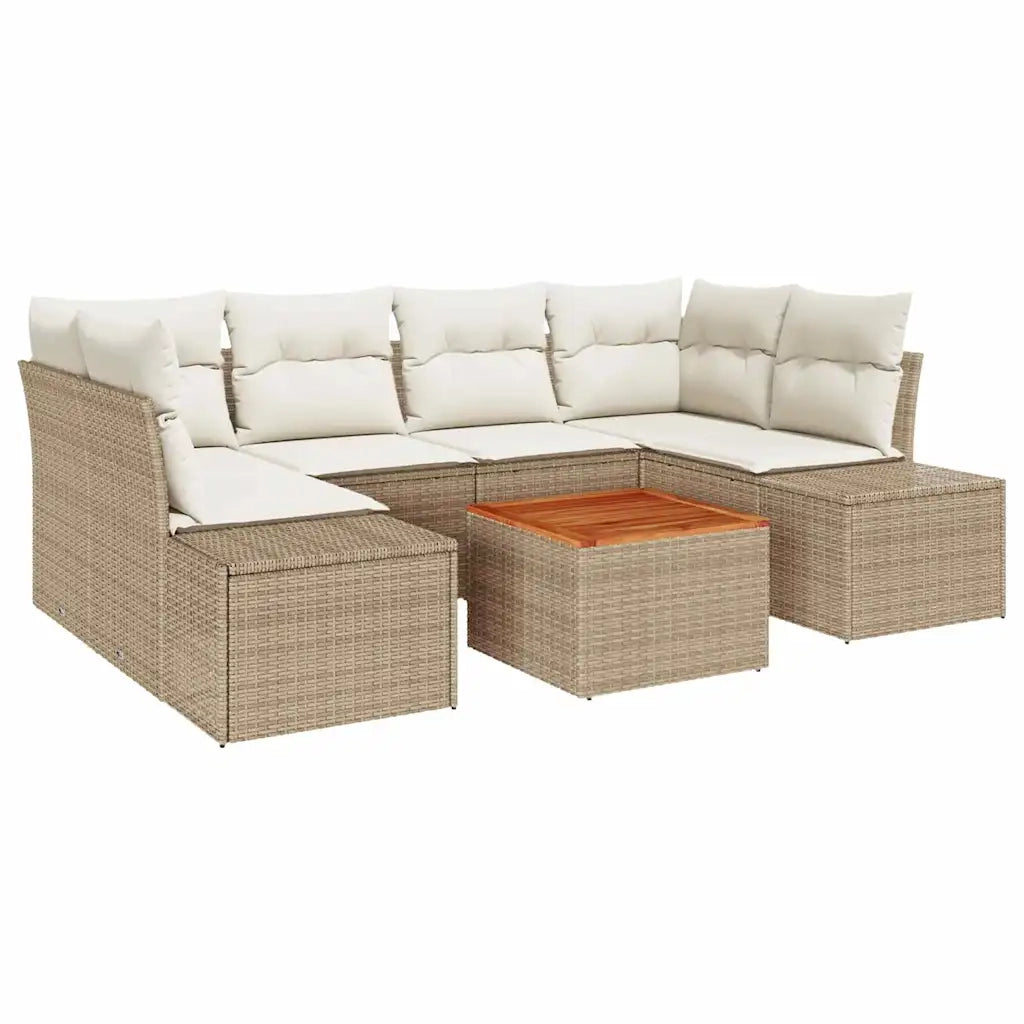Set Divano da Giardino con cuscino 7 pcs Beige polyrattan