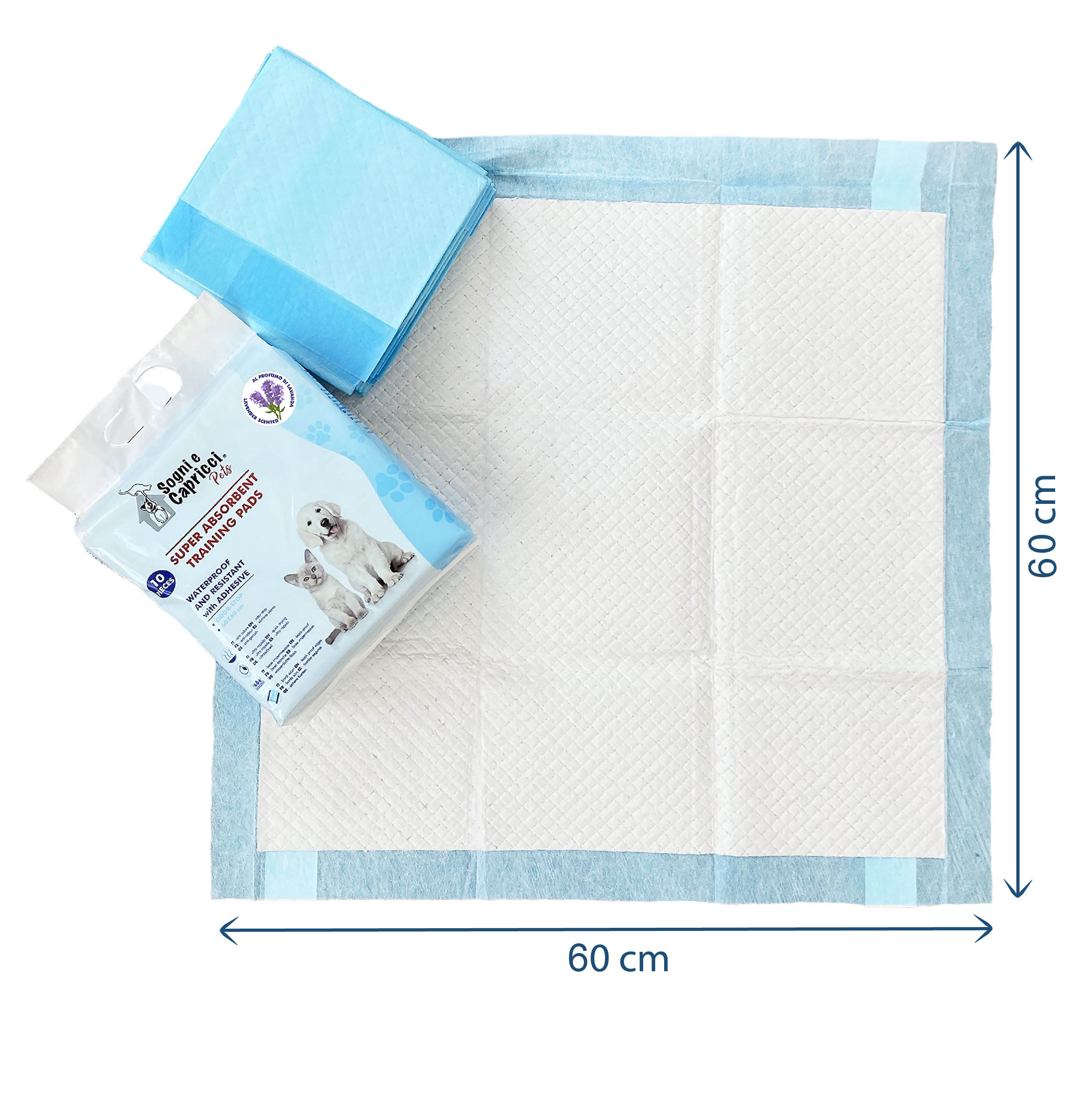 Set 10 Tappetini Assorbenti Profumo Lavanda 60x60 cm in Poliestere Bianco/Azzurro