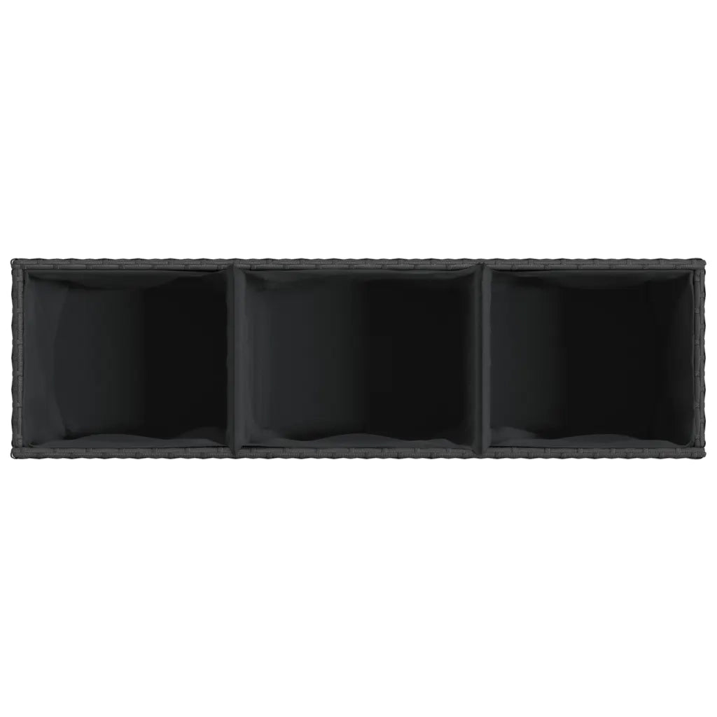 vidaXL Fioriera con Ruote e 3 Vasi Nera 107x32x38 cm in Polyrattan