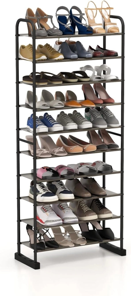 Scarpiera Salvaspazio a 10 Piani, Scarpiera Alta per Almeno 30 Paie di Scarpe, Telaio in Metallo, 66x29x152 cm