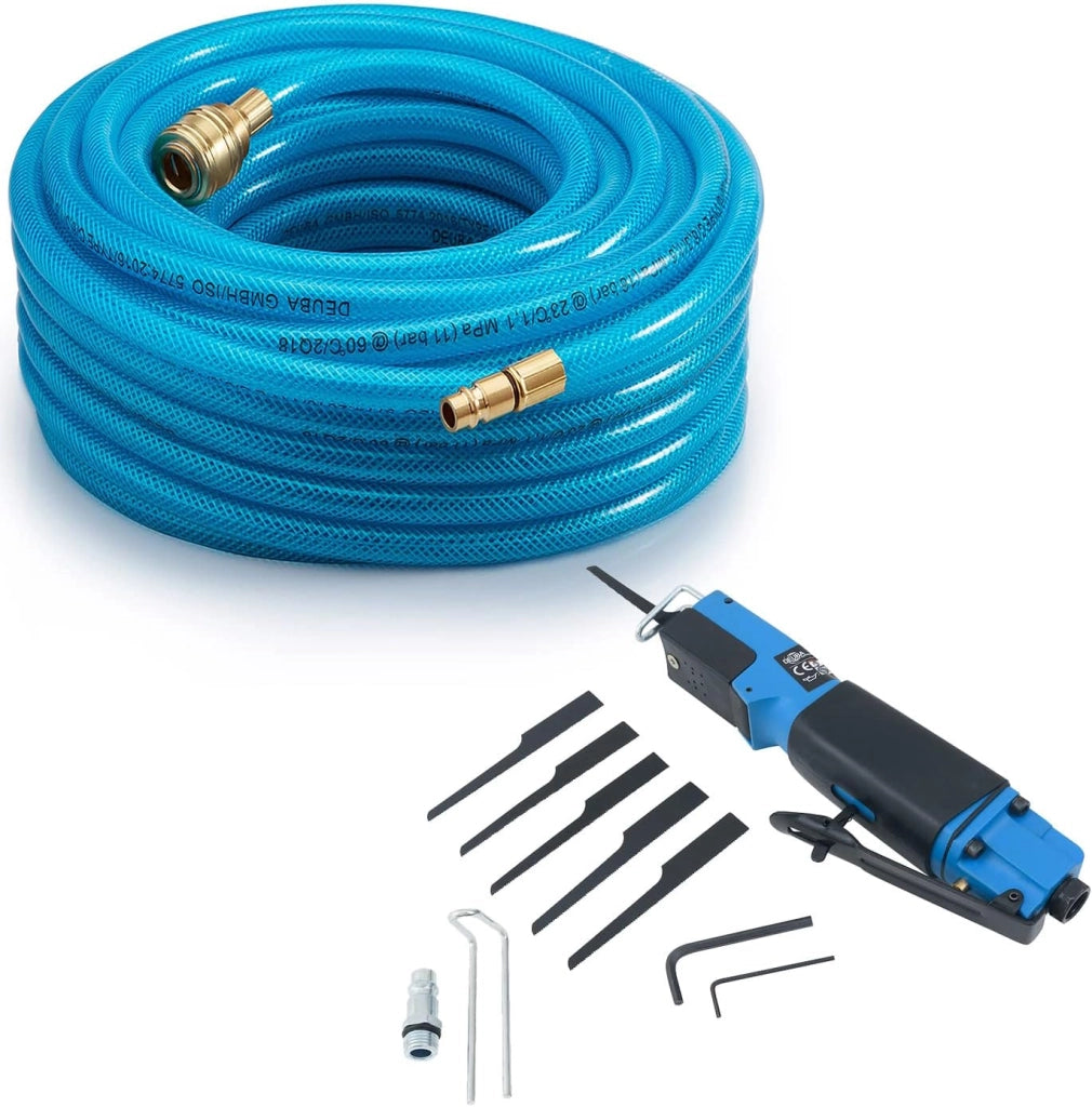 Avvolgitubo per Aria Compressa Tubo 10m 1/4' Sega a Gattuccio + 6 Lame 10.000 U/min