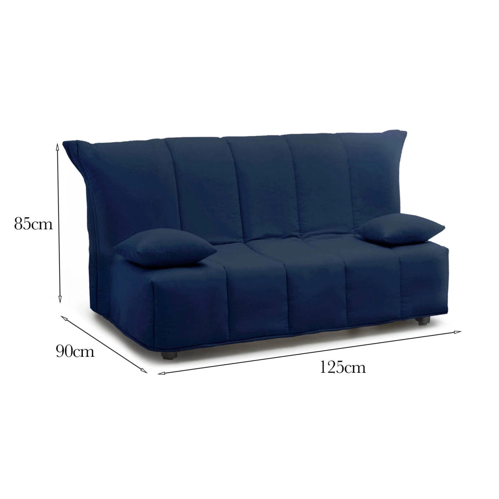 Divano Letto Ariska, Divano a 2 posti, Made in Italy, SofÒ  Soggiorno con apertura a carrello con apertura a carrello, in tessuto imbottito, con cuscini inclusi, cm 125x90h85, colore Blu