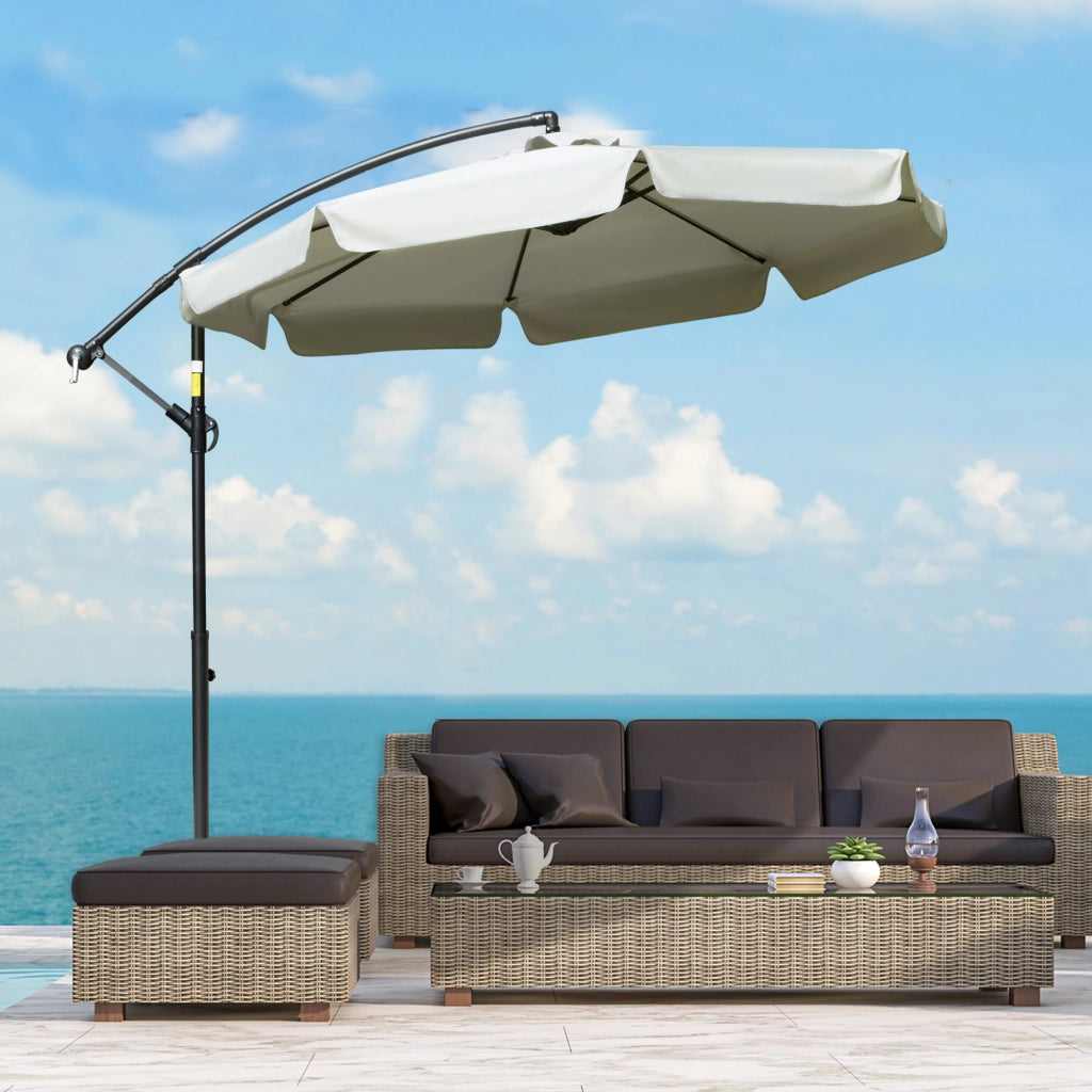EasyComfort Ombrellone da Giardino a Braccio in Metallo e Poliestere con Apertura a Manovella, Ø2.7x2.7 m, Beige