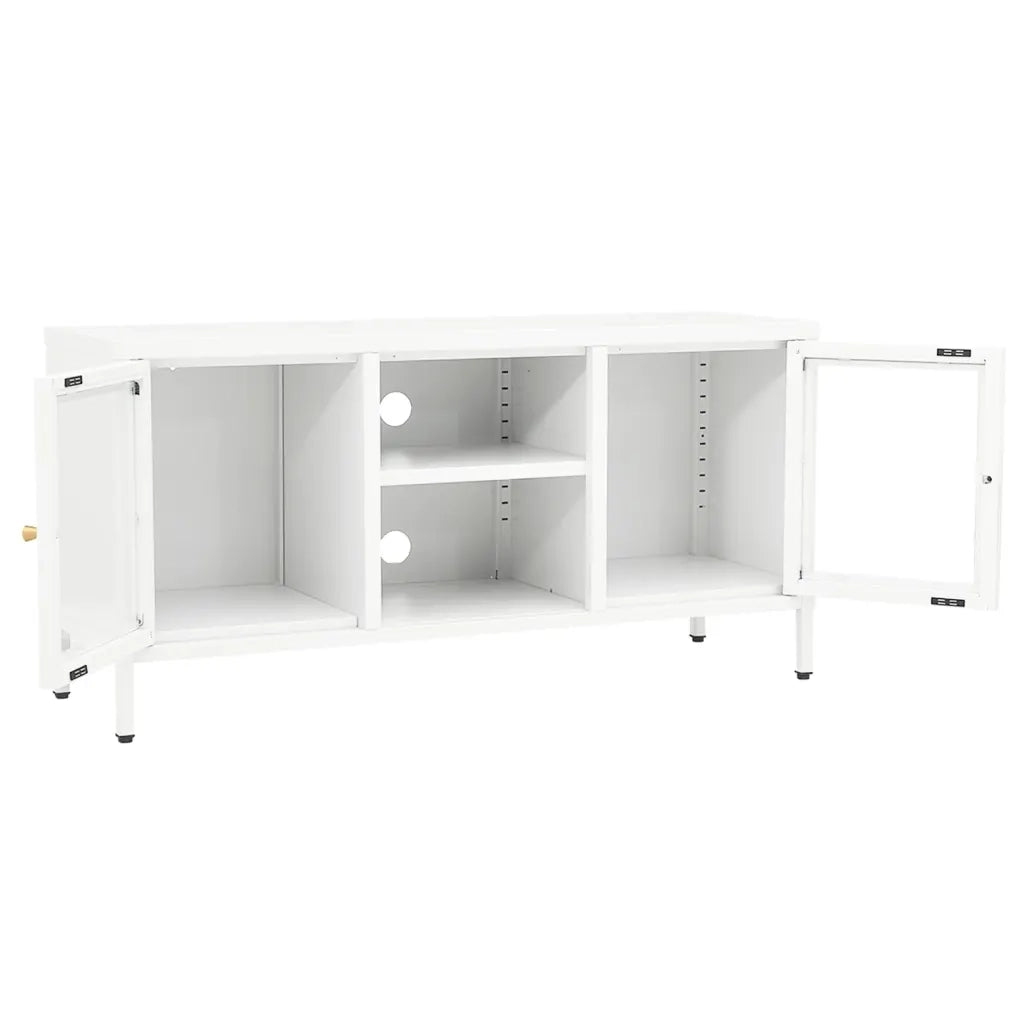 Mobile TV Bianco 105x35x52 cm in Acciaio e Vetro 336059