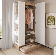 Armadio guardaroba a 1 anta 70x40x170 cm in legno naturale e bianco