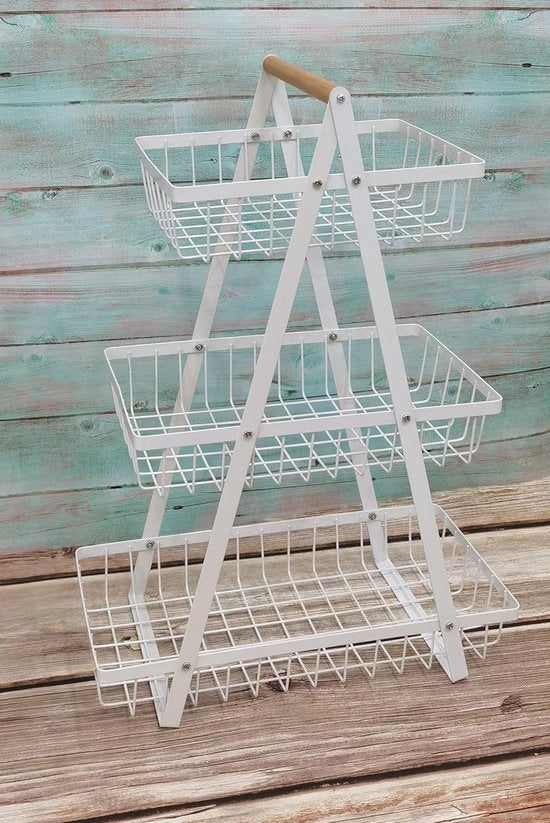 Scatola frutta, scatola frutta, 3 livelli, tavola frutta, scatola frutta, tavola pane, verdure, moderno, per decorazione cucina, verdure, frutta, snack (bianco, quadrato)